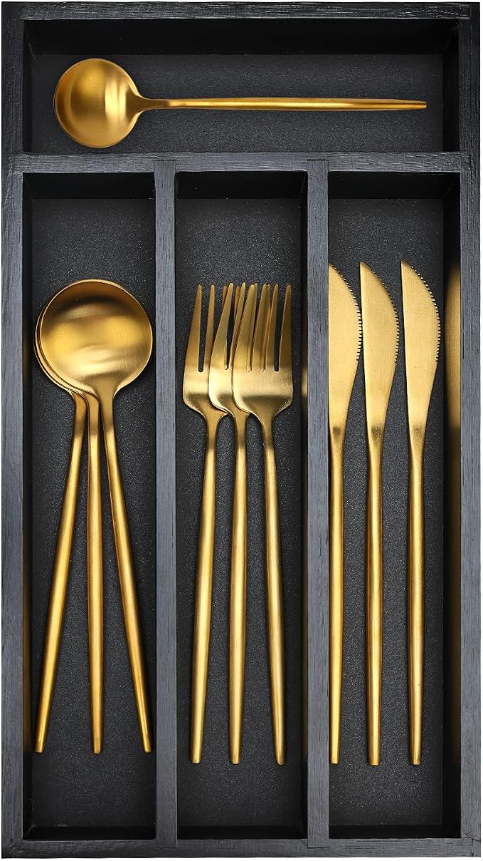 Small Wooden Silverware Organizer Tray Narrow Kitchen Drawer Dividers Utensil by Ayiaren