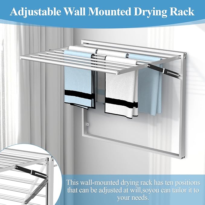 2 Pcs Wall Mount Clothes Drying Rack 26 X 31.5 Laundry Room Organizer Laundry - Image 6