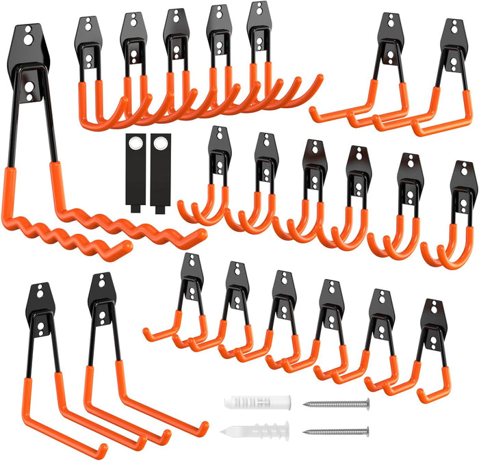Garage Hooks Heavy Duty Garage Storage Hooks 24 Pack, Utility Steel Wall Mount Hook with Non-Slip PVC Coating Garage Organization for Bike, Ladder, Tools, Hose