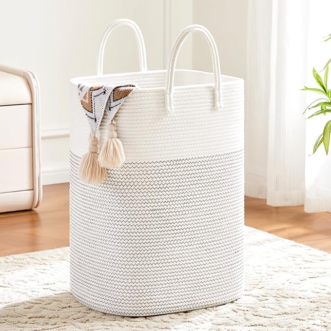 Laundry Basket, Woven Cotton Rope Laundry Hamper, Versatile Storage by Artfeel