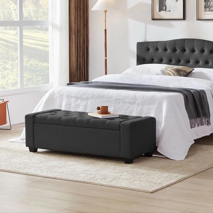 48" Ottoman with Storage, Storage Ottoman Bench with Safety Hinge, Upholstered - Image 8