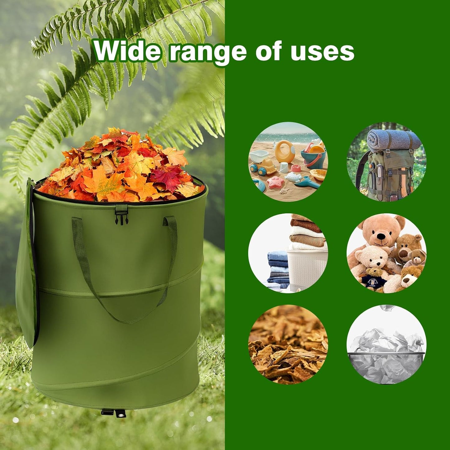 24 Gallons Collapsible Trash Can, Pop Up Trash Can with Zip Lid, 600D Oxford Cloth Outdoor Foldable Camping Trash Can/Recycle Bin, for Home Storage, Office, Outdoor Lawn, Camping(18x24 In-24 Gallons)