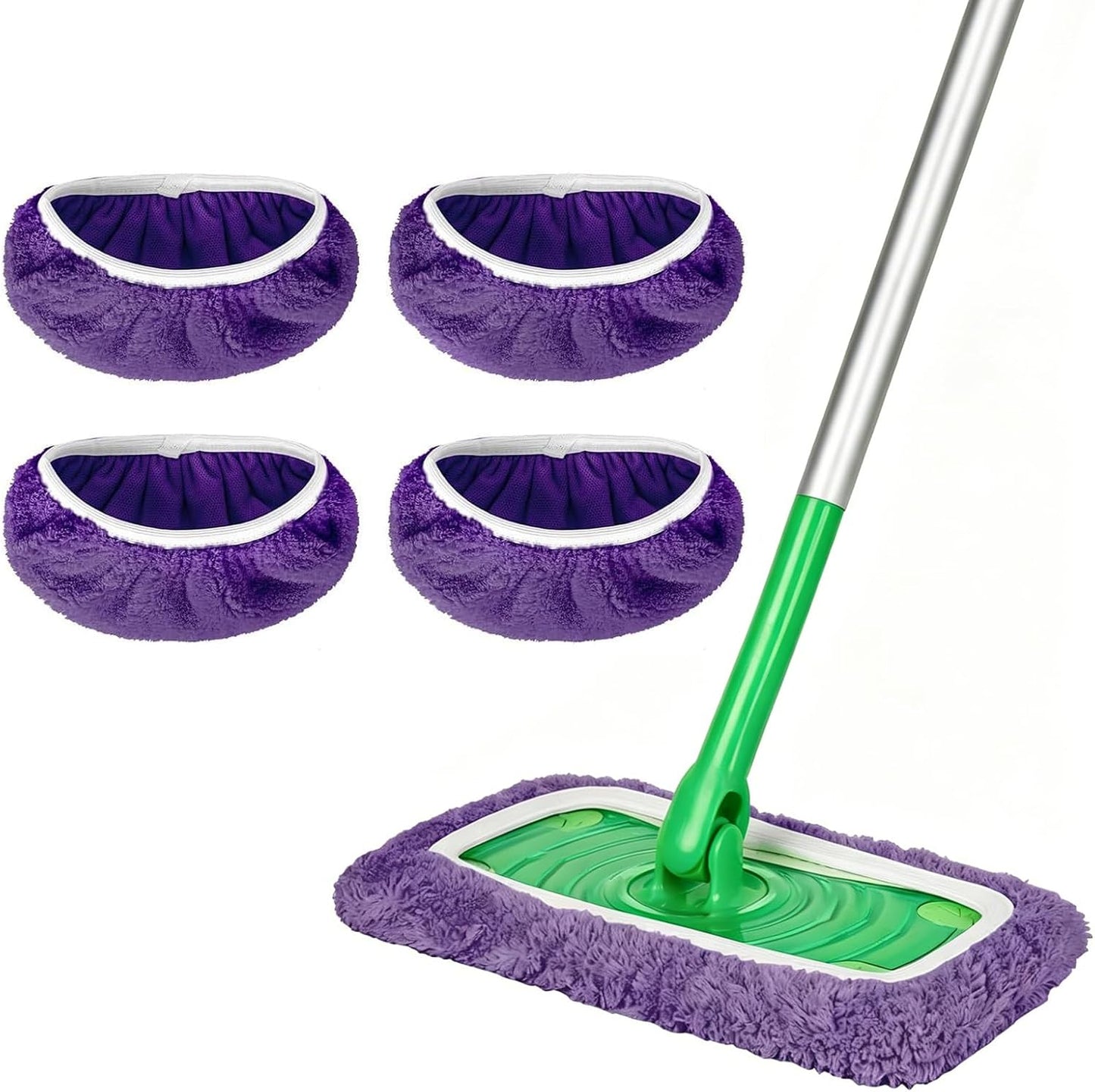 4-Pack Reusable Microfiber Mop Pads - Washable Refills for Wet & Dry Floor Cleaning, Fits Most Standard Mops, Purple Household Cleaning Pads