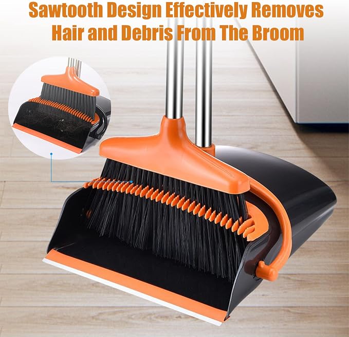 Broom and Dustpan Set with Long Handle and 6 Bonus Cleaning Tools, Upright - Image 4