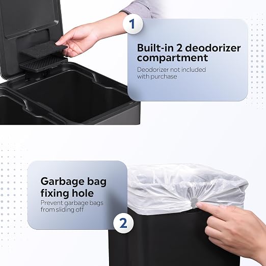 WLIVE Dual Trash Can, 2 x 8 Gallon, Step Trash Can - Image 7