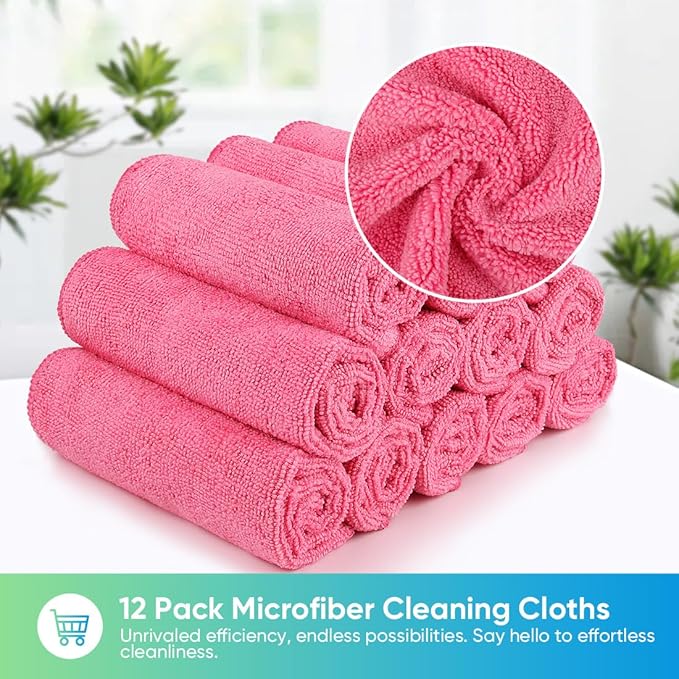 HOMEXCEL Pink Microfiber Cleaning Cloth, 12 Pack Premium Microfiber Towels - Image 5