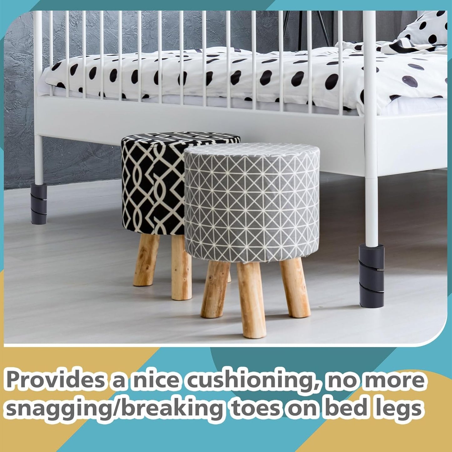ReliThick 4 Pcs Bed Frame Toe Protectors 6" Bed Frame Leg Covers Feet Protectors to Keep Your Toes from Hard Furniture Legs Corner Guards, No Adhesive or Glue (Black)
