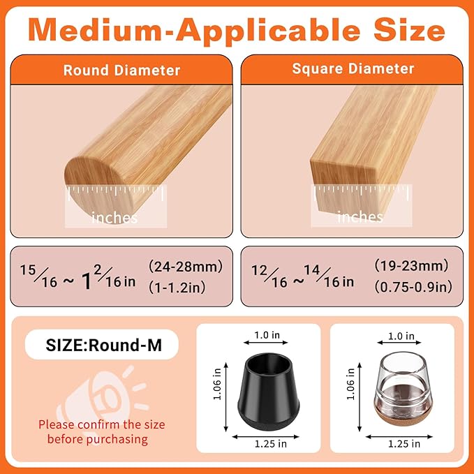 Chair Leg Floor Protectors Medium 24Pcs, Silicone Chair Leg Protectors - Image 2