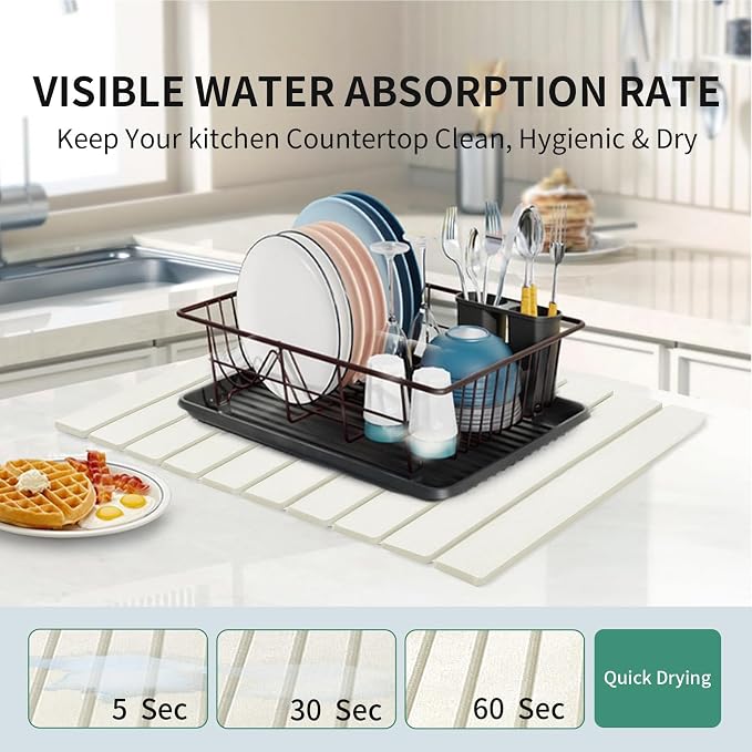 Stone Drying Mat for Kitchen Counter, Collapsible Dish Drying Mat, Fast Drying - Image 6