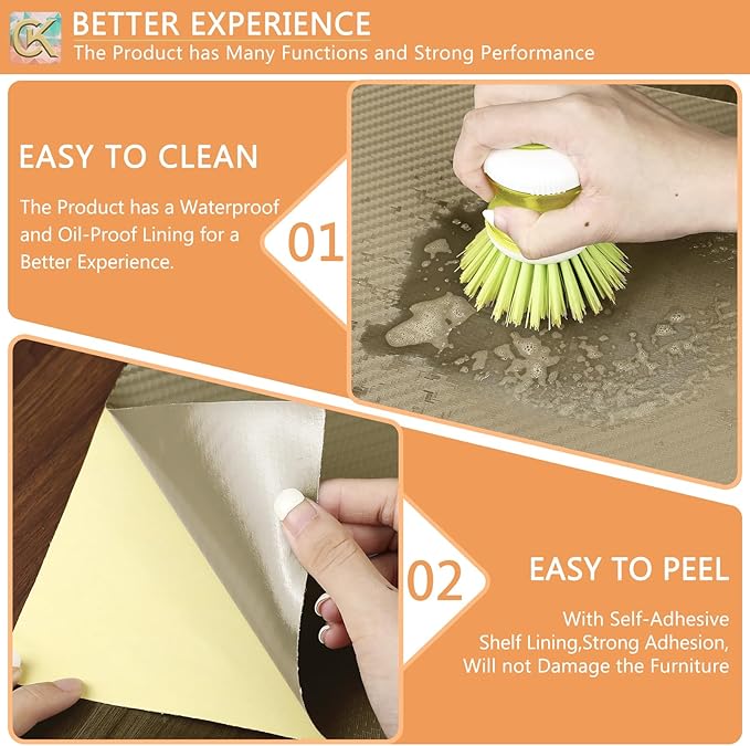 Self-Adhesive Shelf Liner Kitchen Liner, Waterproof Backed Paper Easy Peel and