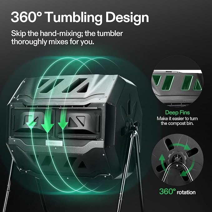 VIVOSUN Outdoor Tumbling Composter Dual Rotating Batch Compost Bin, 43 Gallon - Image 3