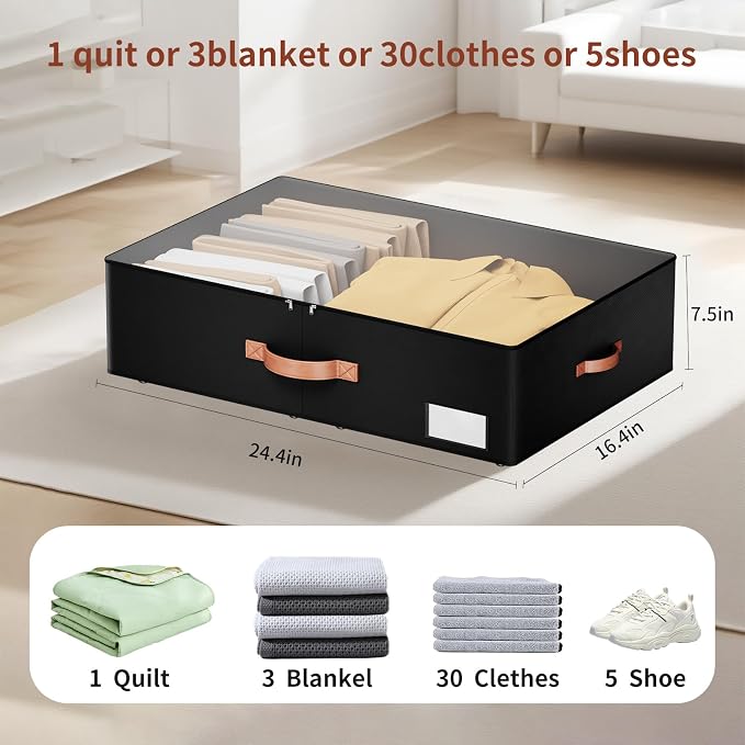 Underbed Storage With Wheels, Large Capacity 7.5 inches Height Storage Bins - Image 3
