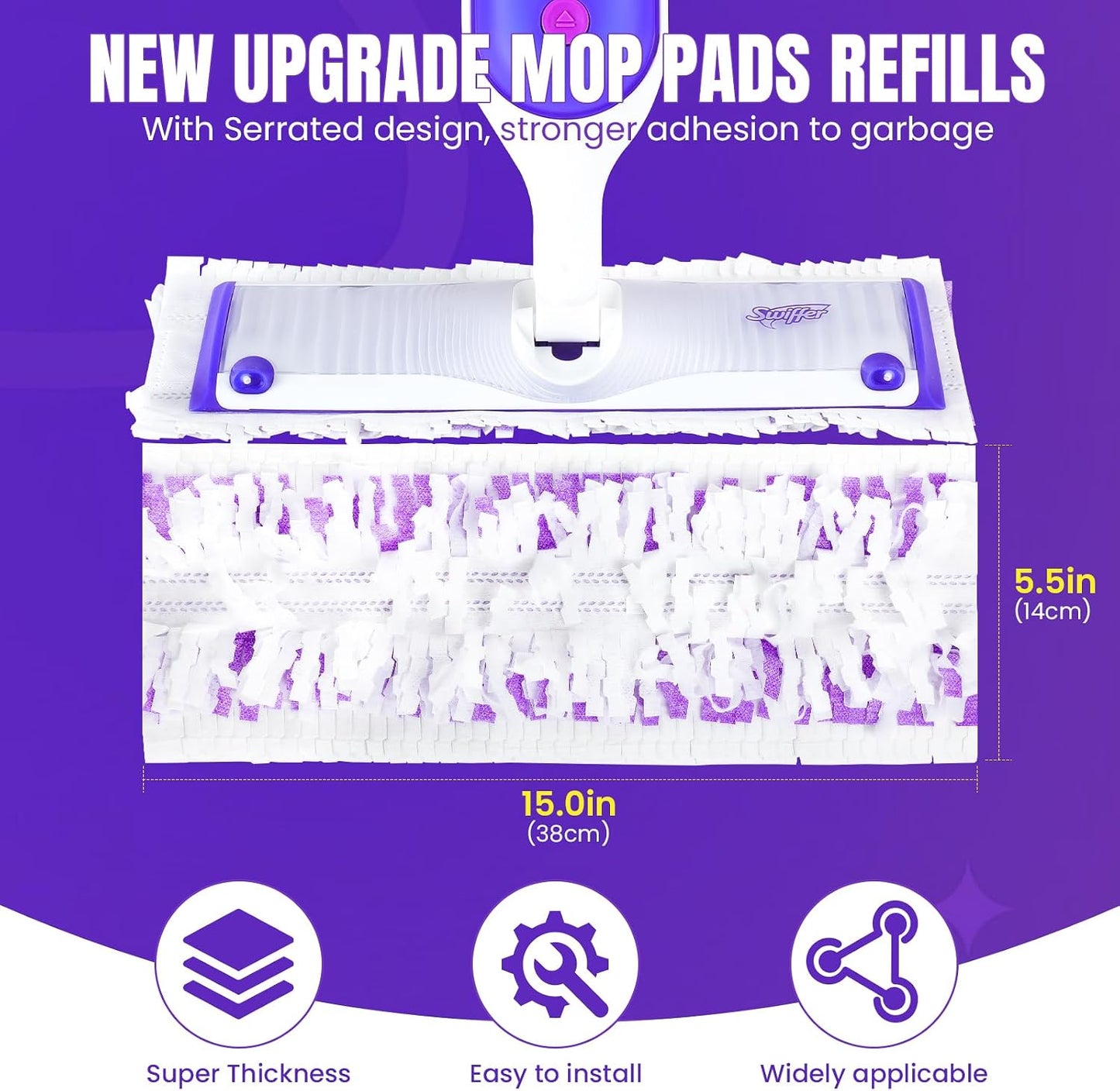 12 Pcs Power Mop Refills Pad, 5X Cleaning Multi-Surface Replacement for Swiffer Power Mop, Wet Pads Refill for Wood Floors & More, Compatible with Swiffer PowerMop Pads & Mopping Refills