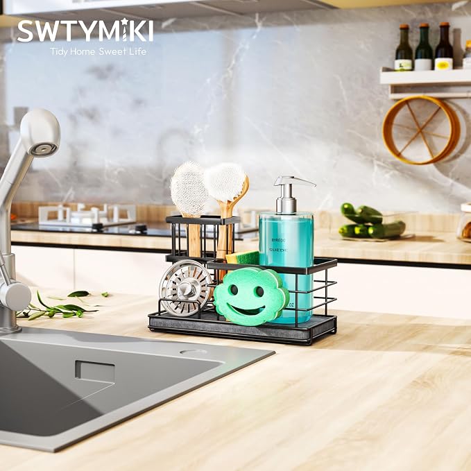 SWTYMIKI Kitchen Sink Caddy Organizer, Quick Dry Smiley Face Sponge Holder - Image 6