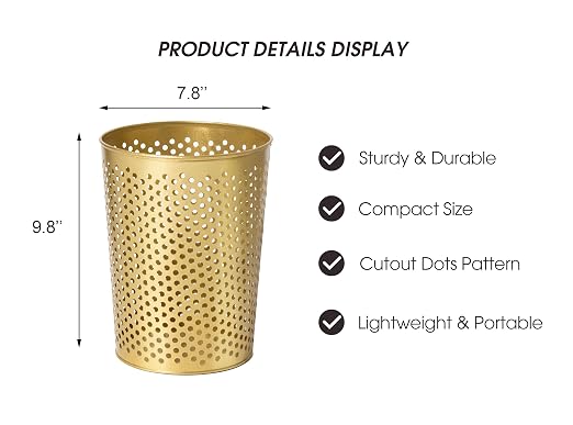 Small Gold Metal Trash Can Wastebasket, Decorative Hollow-Out Garbage Can Waste - Image 4