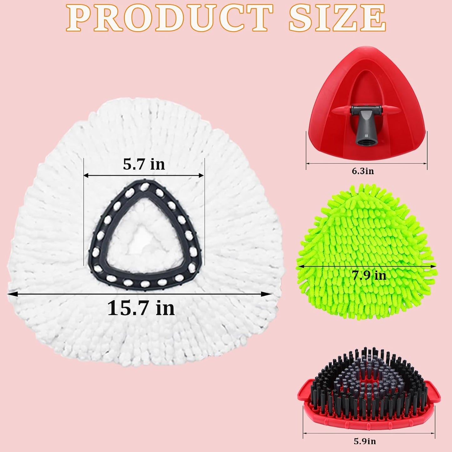 Spin Mop Heads Replacement for Ocedar, Upgrade Scrub Brush Replace Heads for o Cedar Easywring 1 Tank, Include 3 Pack Spin Mop Refills, 1 Pack Scrubber Mop Head and 1 Mop Base