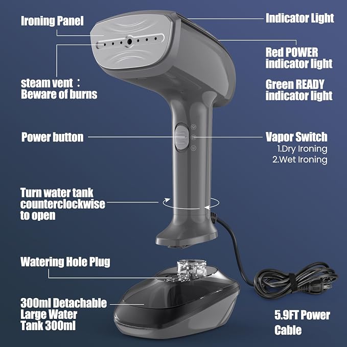 Powerful Handheld Fabric Steamer - 1800W - Image 4