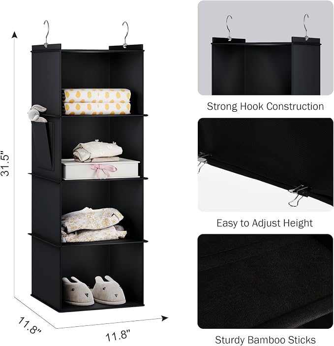 YOUDENOVA Hanging Closet Organizer, 4-Shelf Closet Hanging Storage Shelves - Image 3