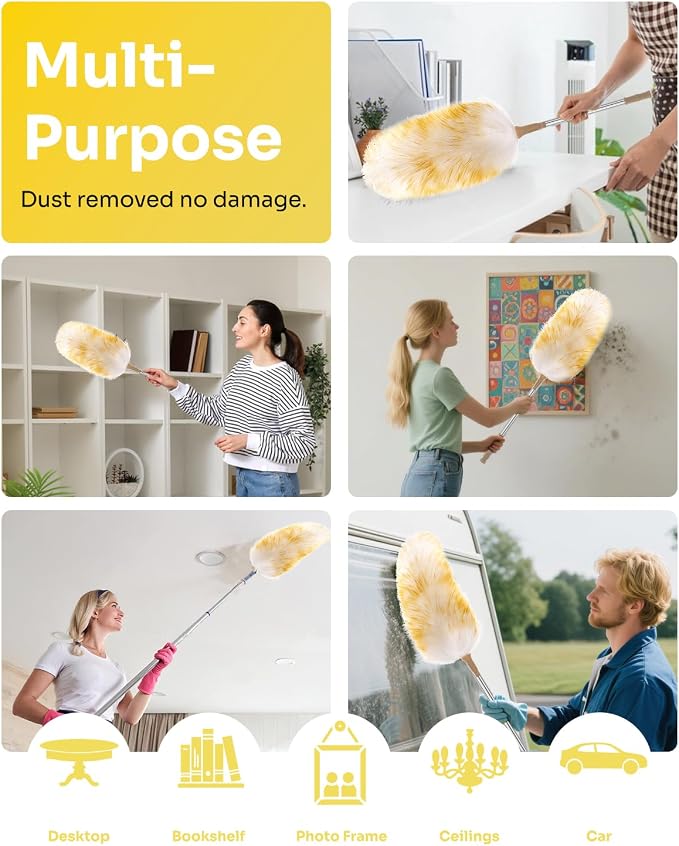 Extendable Lambswool Duster 30-100 Inch, Stainless Steel Long Handle Duster - Image 6