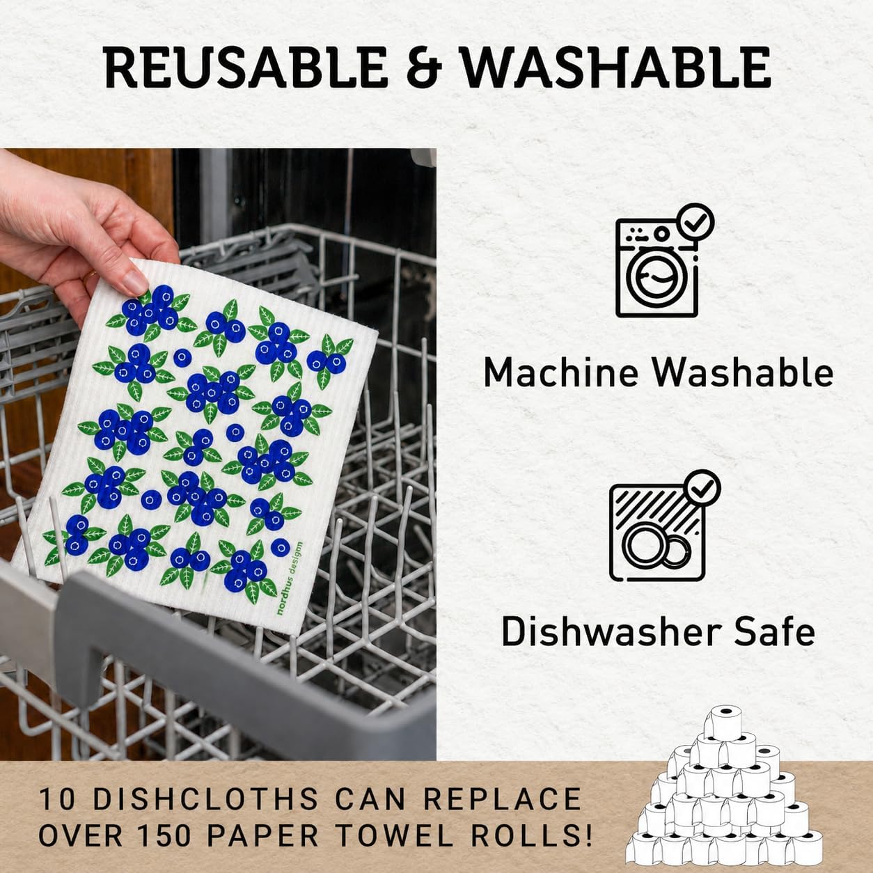 Nordhus Design Swedish Dishcloths, Reusable Cleaning Cloths for Kitchen