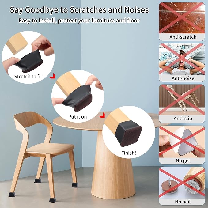 Ezprotekt 8 Pcs Extra Large Square Chair Leg Floor Protectors, Silicone Felt - Image 8