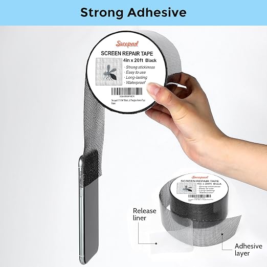 Black Window Screen Repair Tape, 4 in X 20 FT Kit - Image 3