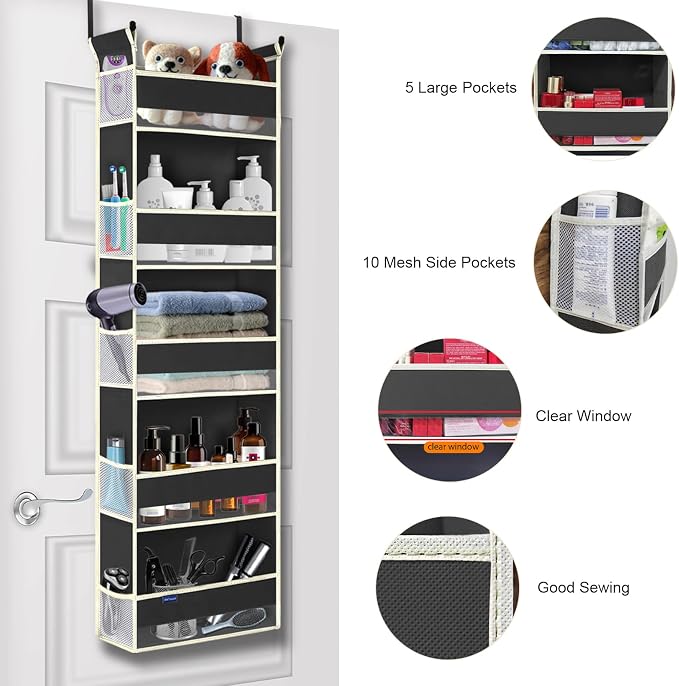 2 Pack Over The Door Hanging Organizer 5-Shelves and 10 Side Pockets, Over The - Image 5