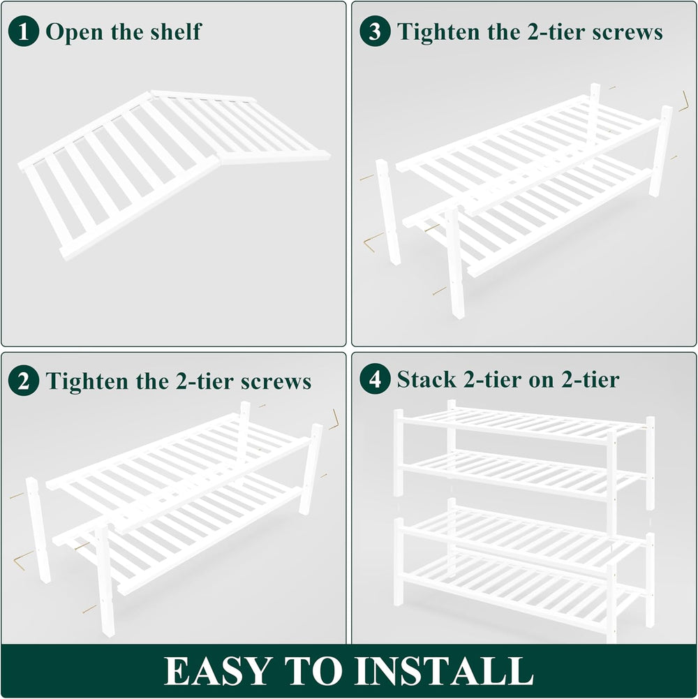 Smiry Bamboo Shoe Rack for Closet, 4 Tier - 26.77" Wide, White