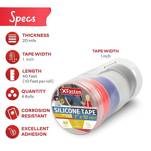 XFasten Self Fusing Silicone Tape Waterproof Multicolor – 1" x 10 Feet 4-Pack - Image 2
