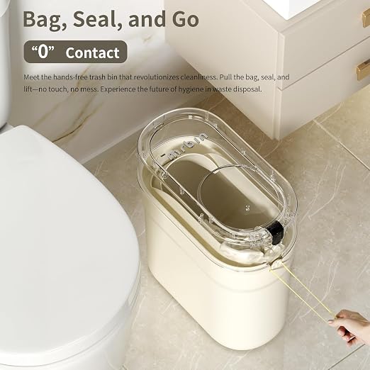 MRBIN Slim Automatic Bathroom Trash Can, 10L/2.6gal Touchless Pull Out Bagging - Image 2