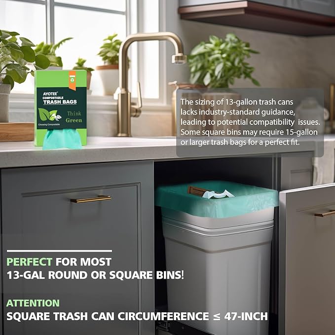 Compostable Trash Garbage bags, AYOTEE 13-15 Gallon Tall Kitchen Trash Bags - Image 2
