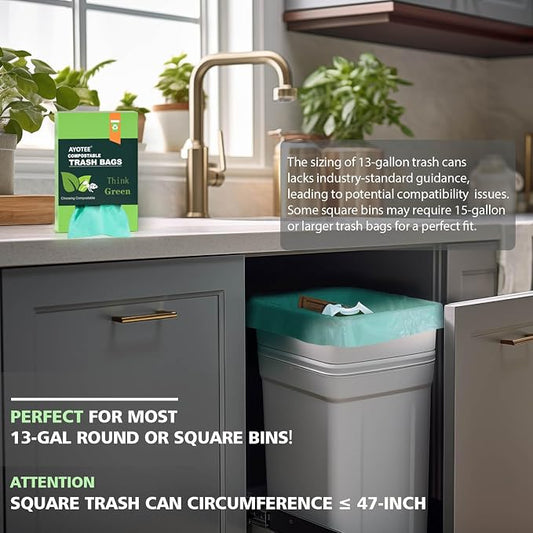 Compostable Trash Garbage bags, AYOTEE 13-15 Gallon Tall Kitchen Trash Bags - Image 2