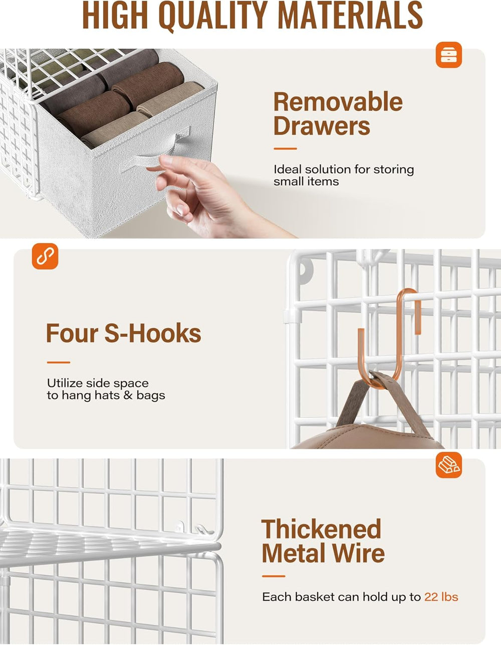 Closet Hanging Organizer with Drawers, 6 Tier Metal Closet Organizers and Sto...