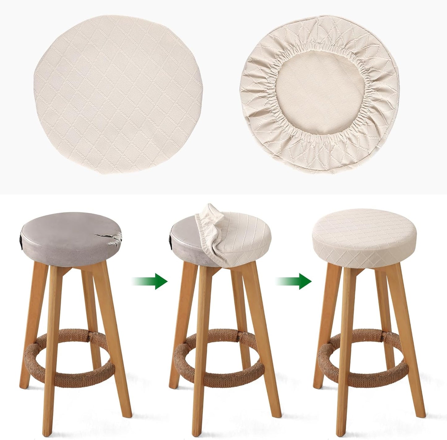 YISUN Stool Covers Round - 4 Pack Waterproof Stretch Seat Slipcover 16-18 Inch Counter Bar Stools, Washable Seat Cushion Slipcover Protector for Kitchen Island Home Bar - Beige