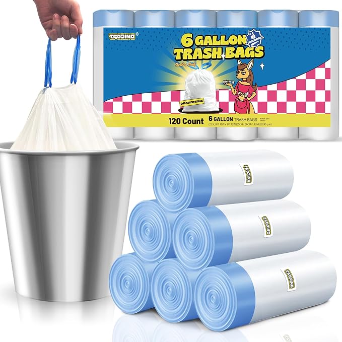 6 Gallon Trash Bags Drawstring 1.1 Mil by TFORING%C2%AE
