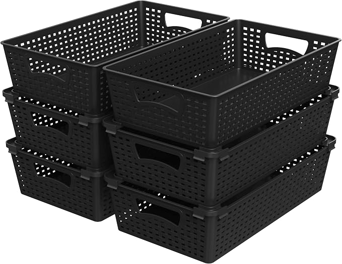 Simple Houseware Stackable Plastic Woven Basket Organizer, 6 Pack, 14.5" x 8.5" by SimpleHouseware