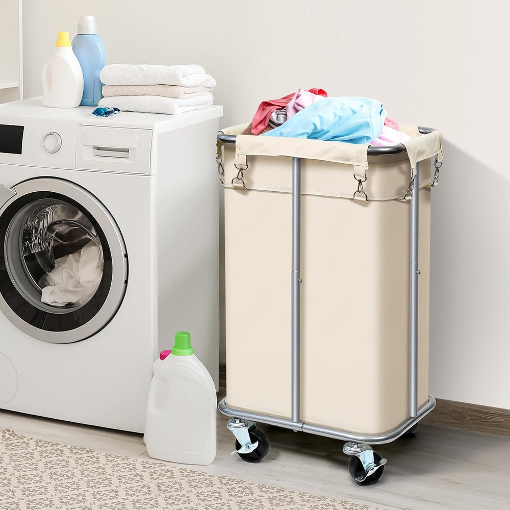 100L Rolling Laundry Hamper Basket with Wheels for Bedroom, Beige