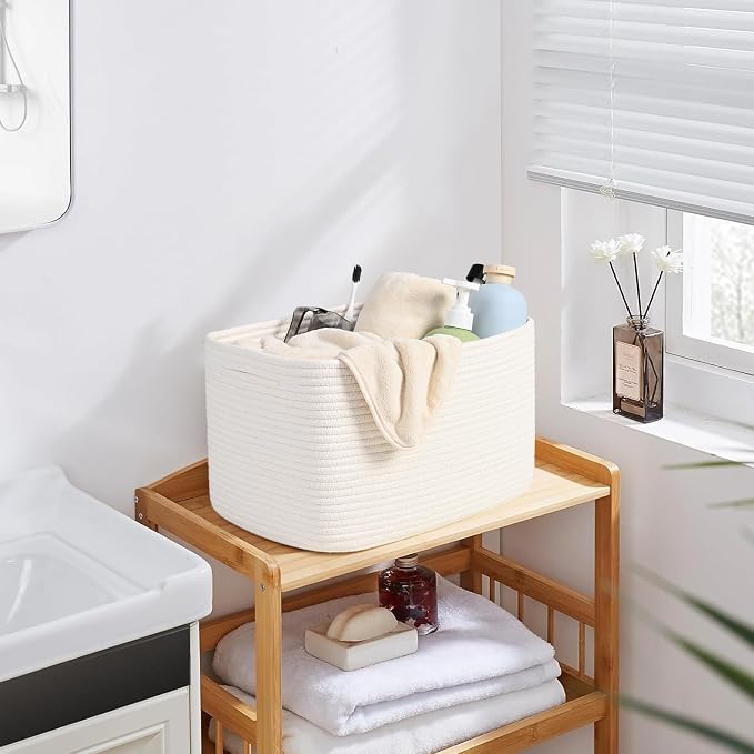3-Pack Shelf Baskets for Organizing, Woven Storage Basket for Shelves, Cotton - Image 4