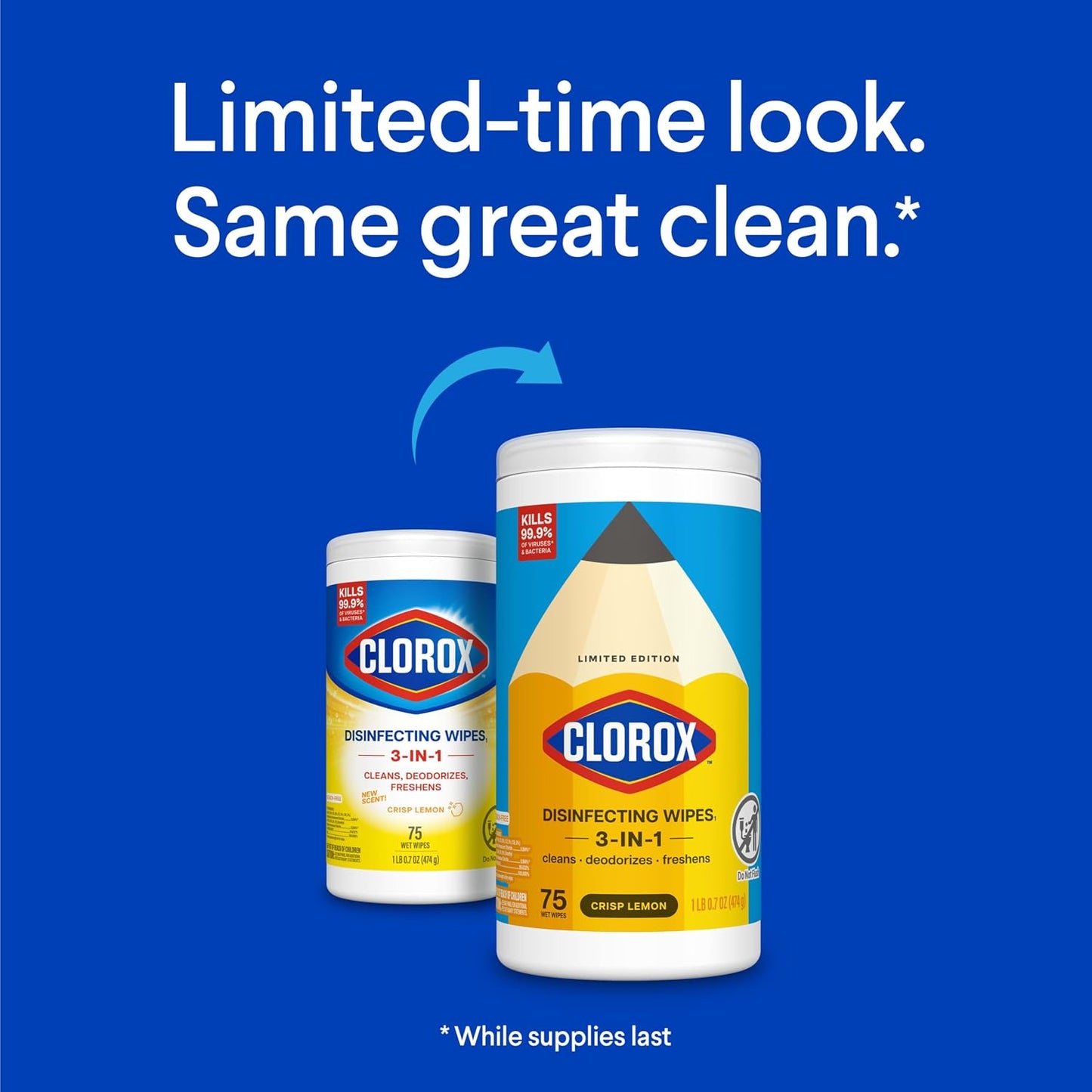 Clorox Disinfecting Wipes Back to School, Bleach Free, Crisp Lemon, 75 Count (Package May Vary)