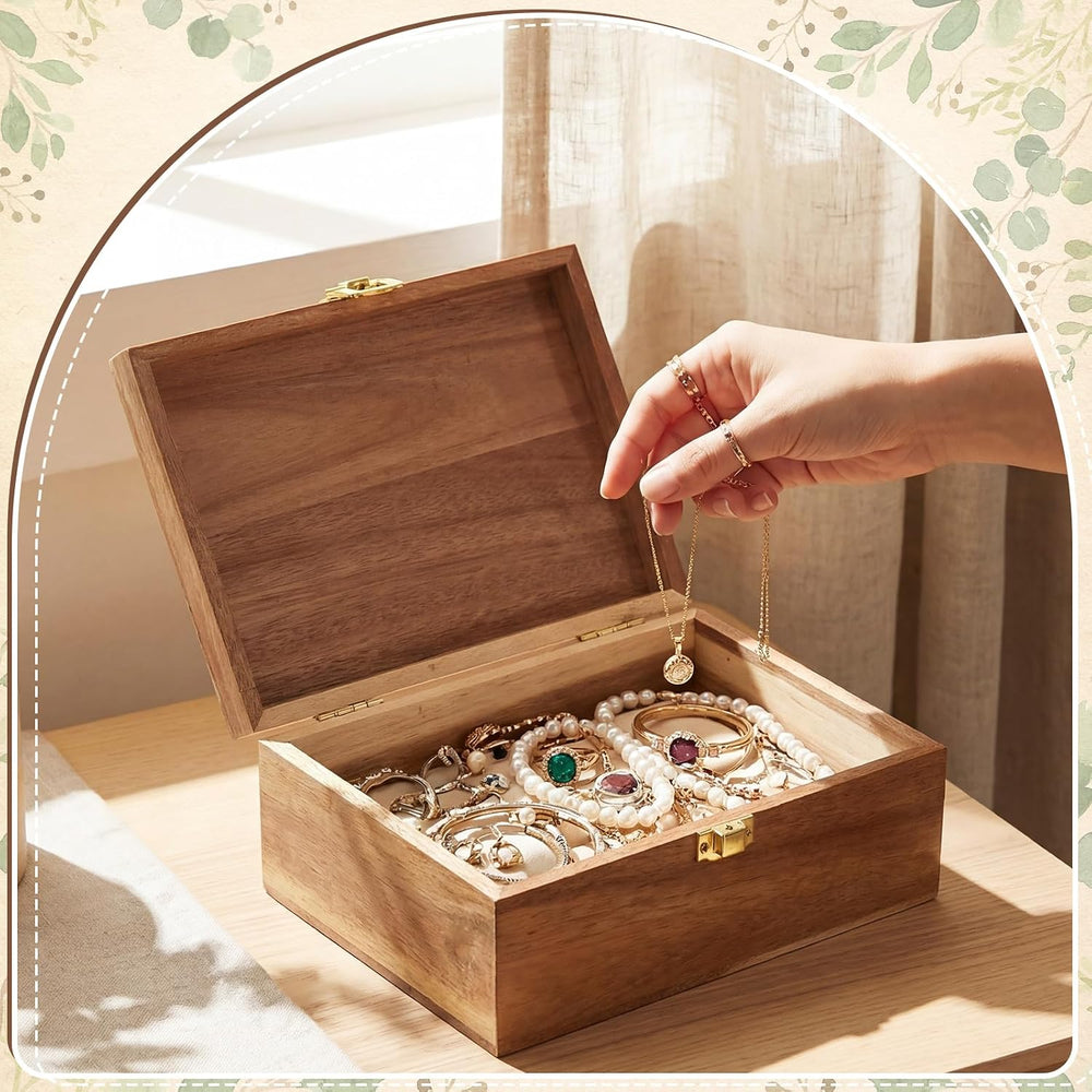 Novabright 3 Pack Wooden Keepsake Box, 3 Size Handmade Decorative Treasure Ch...