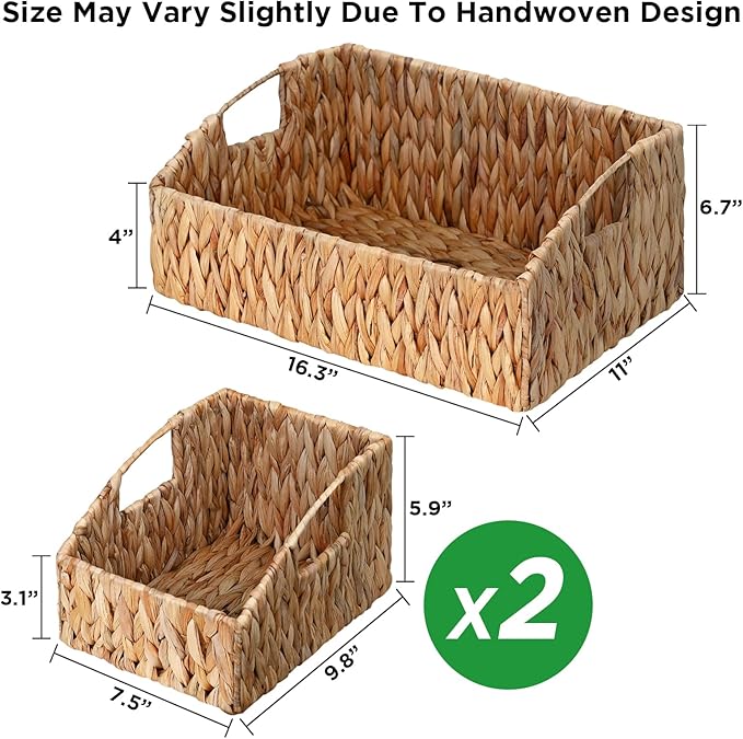 Ollieroo Natural Water Hyacinth Storage Baskets, Handwoven Wicker Storage Bins - Image 6