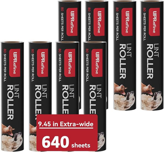 Large Lint Roller Refill 640 Sheets Value Set, Extra Sticky, Easy Tear by UPRefine