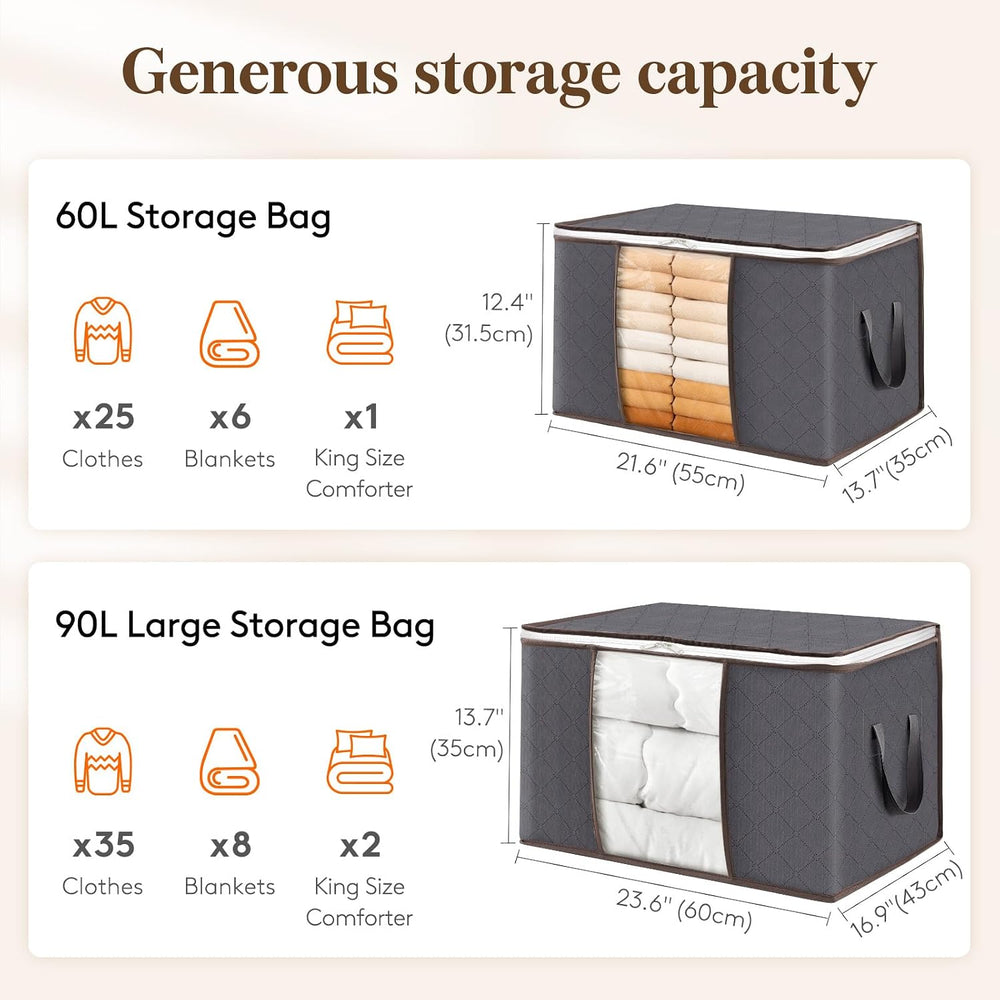 Lifewit 10 Pack 90L Clothes Storage Bins with Lids, Foldable Blanket Storage ...