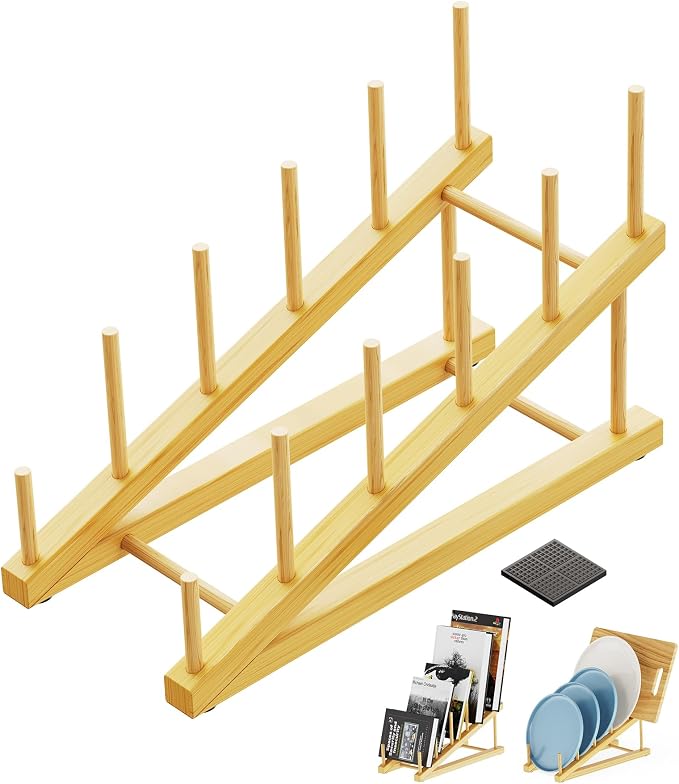 Bamboo Dish Drying Rack, 5 Slots Kitchen Organizer Craft Show Display Stand by Unknown