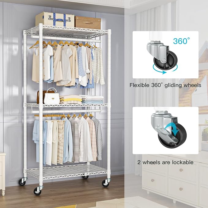FUTASSI P1 Medium Heavy-Duty Portable Closet, Metal Rolling Clothing Rack - Image 4