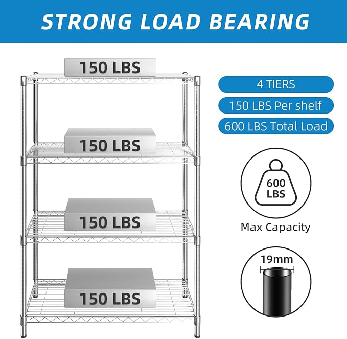 4-Shelf Adjustable Metal Shelf Wire Shelving Unit Storage Rack Display Shelf - Image 2