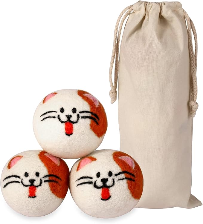 Wool Dryer Balls XL, Cute Cat Face Shape Handmade Dryer Balls Laundry Reusable by Vispayi