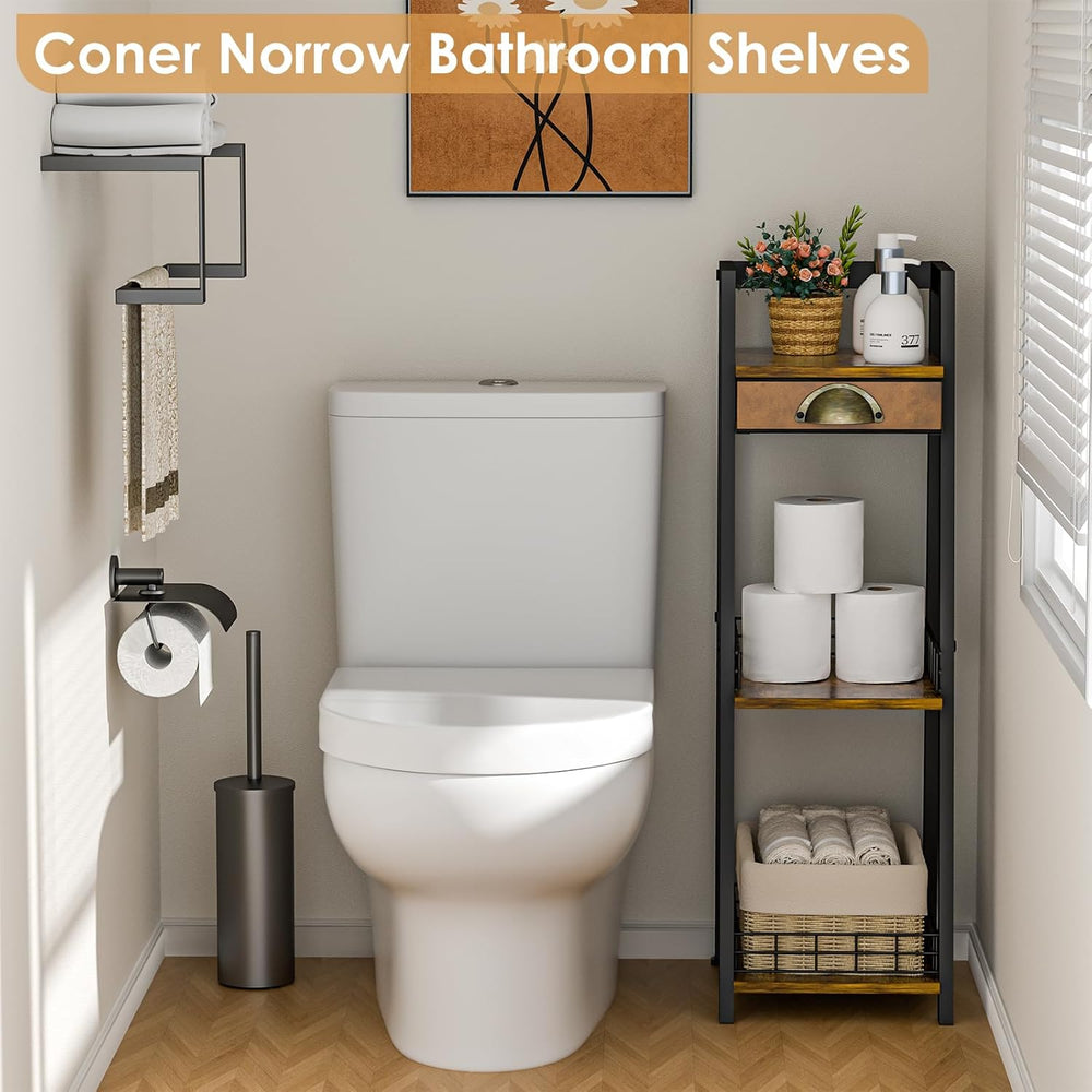 keomaisyto 3-Tier Narrow Bathroom Shelves with Drawer, Bathroom Organizers an...