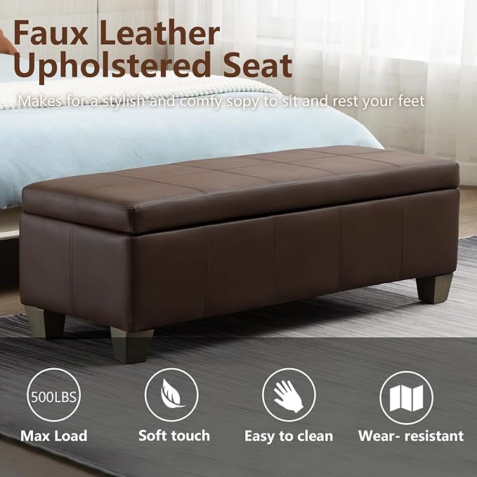 51 Inch Brown Faux Leather Ottoman - Image 4