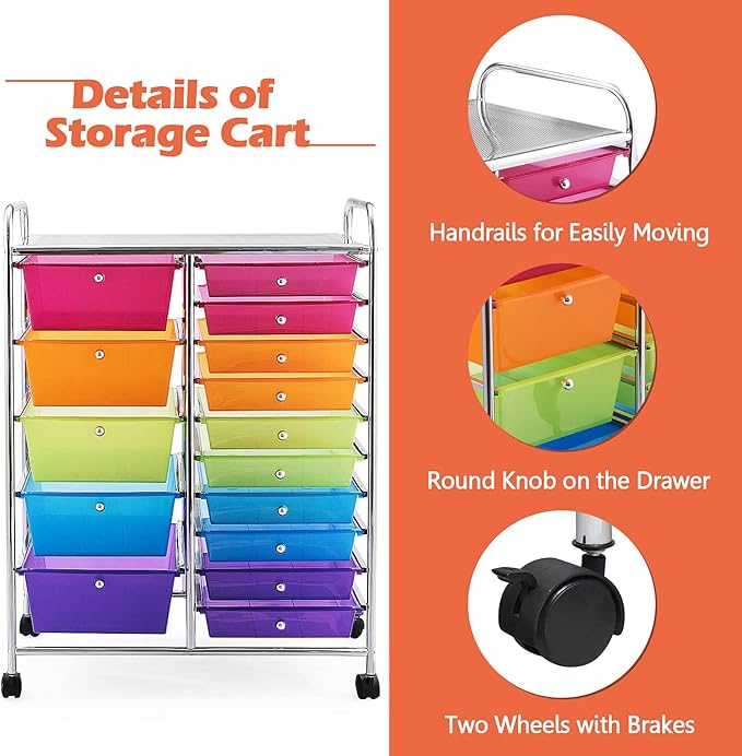 GOFLAME 15-Drawer Rolling Storage Cart, Utility Cart - Image 5